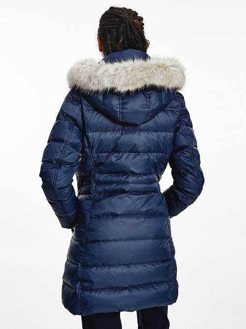 Tommy Hilfiger Essential Down-Filled Faux Fur Trim Coat Ženske Jakne Modra | TH743UGE