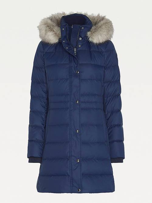 Tommy Hilfiger Essential Down-Filled Faux Fur Trim Coat Ženske Jakne Modra | TH743UGE