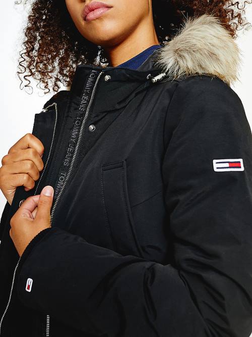 Tommy Hilfiger Essential Faux Fur Trim Down Parka Ženske Plašč Črna | TH619ULA