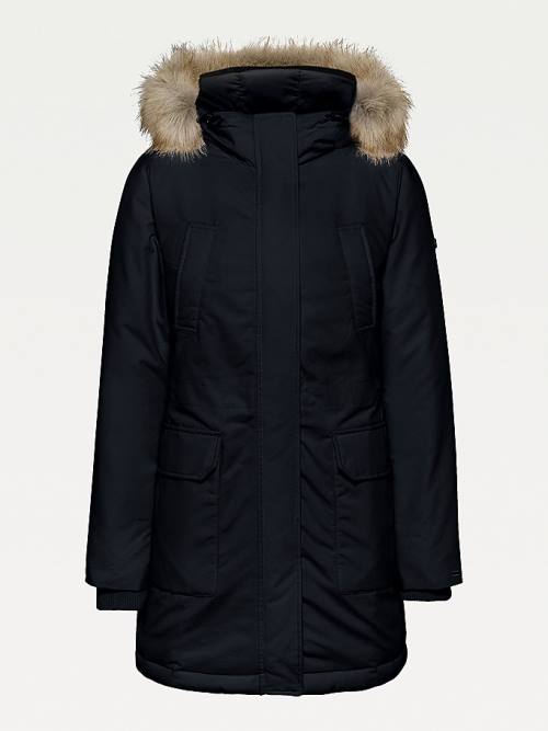 Tommy Hilfiger Essential Faux Fur Trim Down Parka Ženske Plašč Črna | TH619ULA