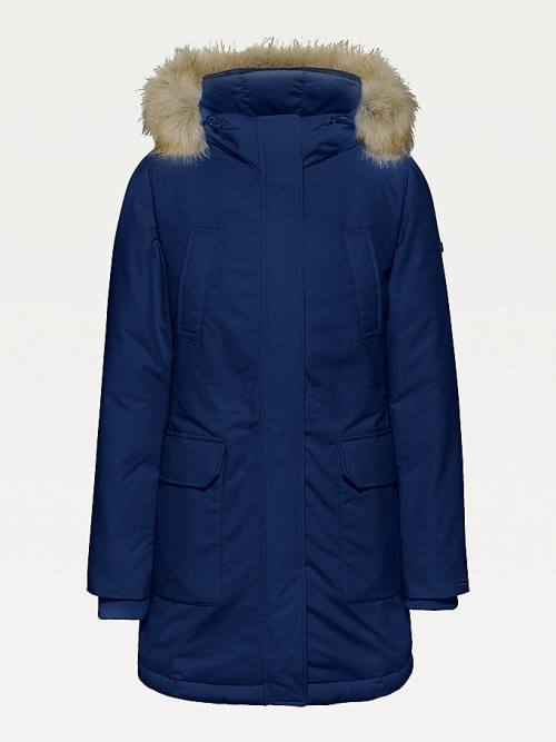 Tommy Hilfiger Essential Faux Fur Trim Down Parka Ženske Plašč Modra | TH930BOZ