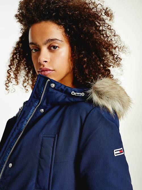 Tommy Hilfiger Essential Faux Fur Trim Down Parka Ženske Plašč Modra | TH930BOZ