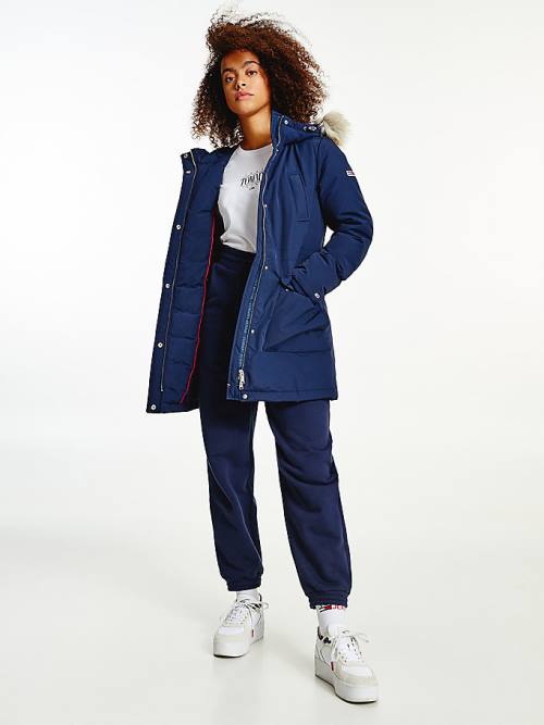 Tommy Hilfiger Essential Faux Fur Trim Down Parka Ženske Plašč Modra | TH930BOZ