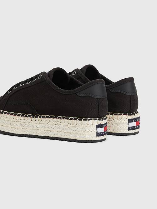 Tommy Hilfiger Essential Lace-Up Flatform Espadrilles Ženske Loafers Črna | TH082LWM