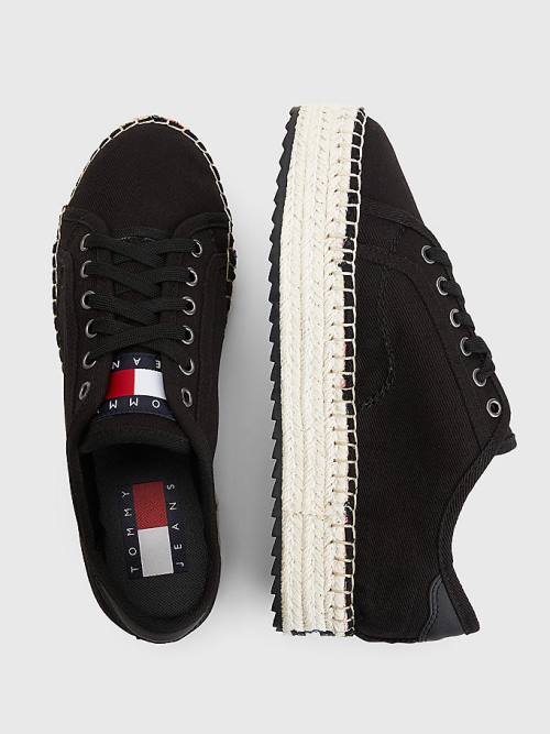 Tommy Hilfiger Essential Lace-Up Flatform Espadrilles Ženske Loafers Črna | TH082LWM