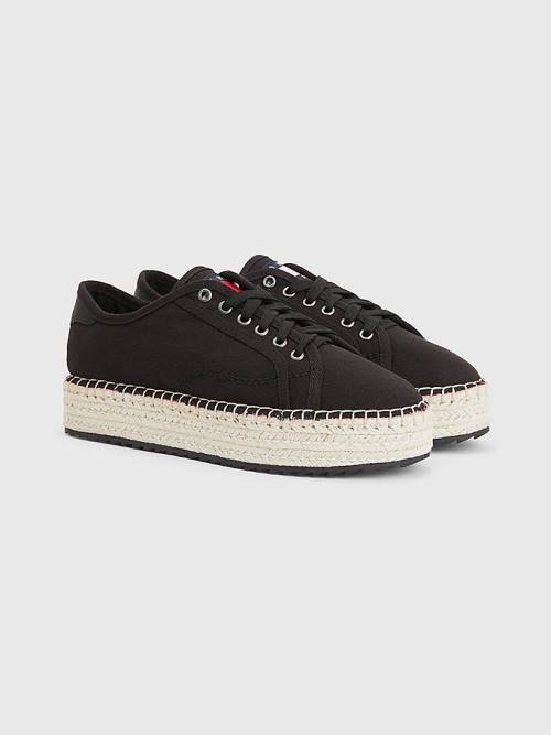 Tommy Hilfiger Essential Lace-Up Flatform Espadrilles Ženske Loafers Črna | TH082LWM