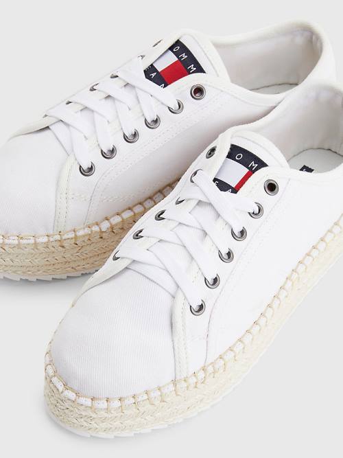 Tommy Hilfiger Essential Lace-Up Flatform Espadrilles Ženske Loafers Bela | TH196QLS