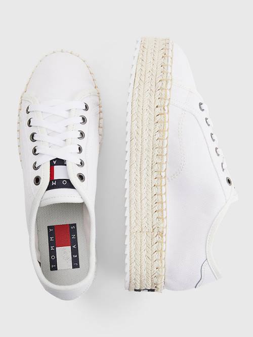 Tommy Hilfiger Essential Lace-Up Flatform Espadrilles Ženske Loafers Bela | TH196QLS