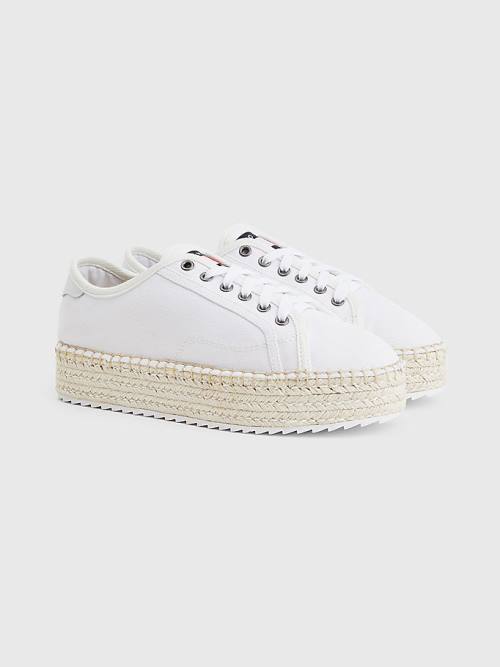 Tommy Hilfiger Essential Lace-Up Flatform Espadrilles Ženske Loafers Bela | TH196QLS