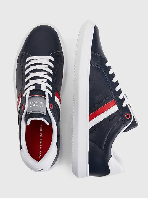 Tommy Hilfiger Essential Leather Cupsole Moški Superge Modra | TH294NIS