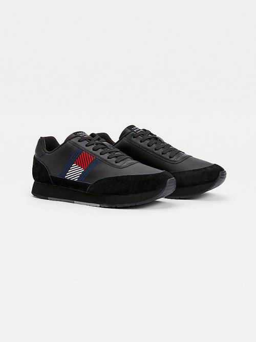 Tommy Hilfiger Essential Leather Flag Runner Moški Superge Črna | TH792TWH