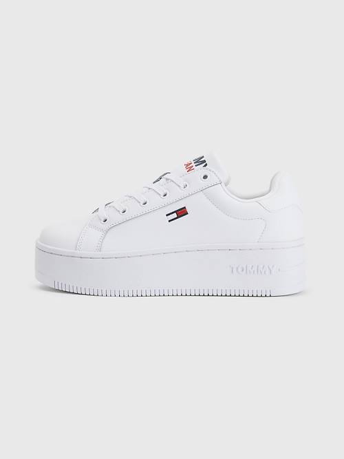 Tommy Hilfiger Essential Leather Flatform Ženske Superge Bela | TH578ZXW