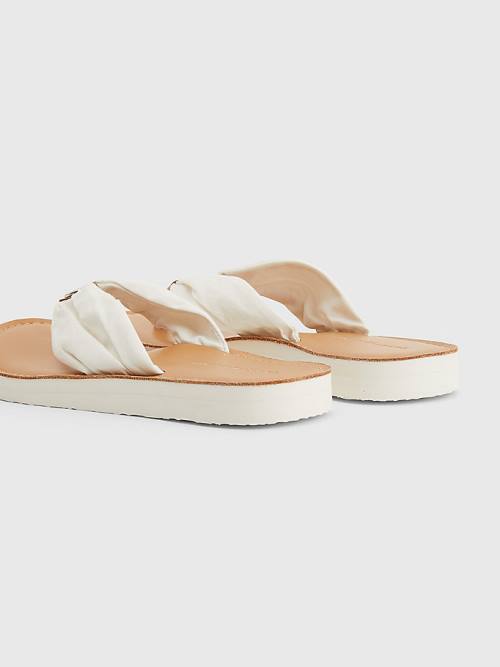 Tommy Hilfiger Essential Leather Footbed Flip-Flops Ženske Sandali Bela | TH179RUH