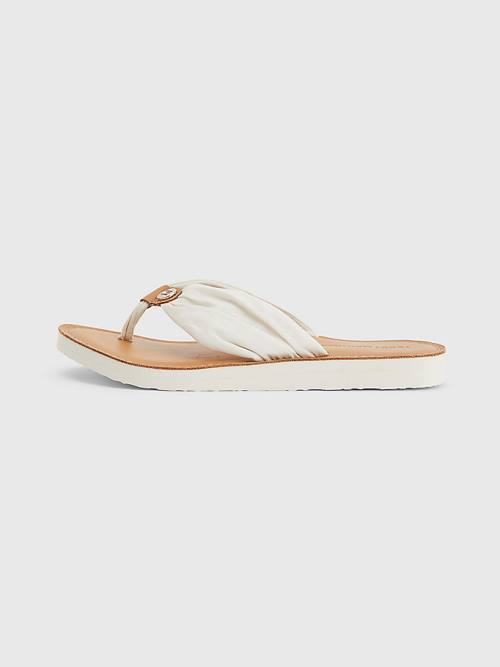 Tommy Hilfiger Essential Leather Footbed Flip-Flops Ženske Sandali Bela | TH179RUH