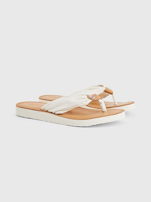 Tommy Hilfiger Essential Leather Footbed Flip-Flops Ženske Sandali Bela | TH179RUH