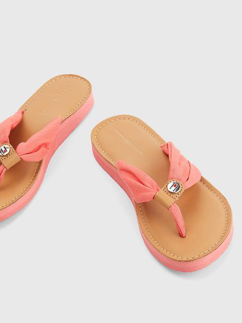 Tommy Hilfiger Essential Leather Footbed Flip-Flops Ženske Sandali Rdeča | TH681JXG