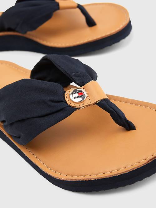 Tommy Hilfiger Essential Leather Footbed Flip-Flops Ženske Sandali Modra | TH824BCZ