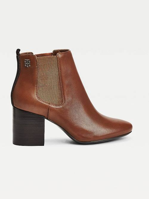 Tommy Hilfiger Essential Leather High Heel Ankle Ženske Škornji Rjav | TH672ZJO