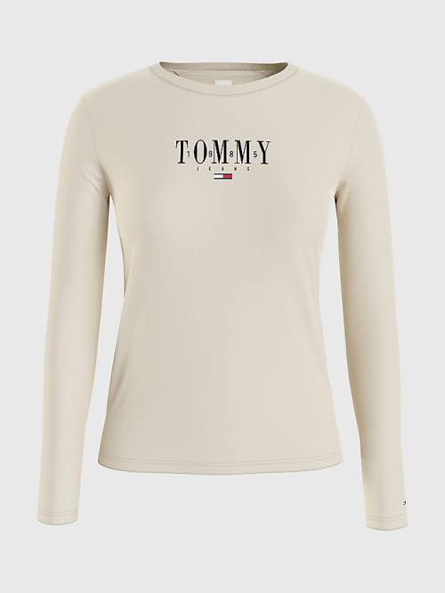 Tommy Hilfiger Essential Logo Long Sleeve Ženske Majice Bež | TH239TAF