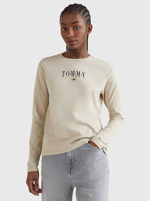 Tommy Hilfiger Essential Logo Long Sleeve Ženske Majice Bež | TH239TAF