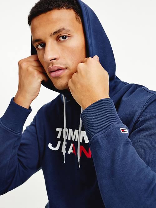 Tommy Hilfiger Essential Logo Moški Pulover s kapuco Modra | TH670FPA