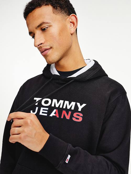 Tommy Hilfiger Essential Logo Moški Pulover s kapuco Črna | TH803RQB