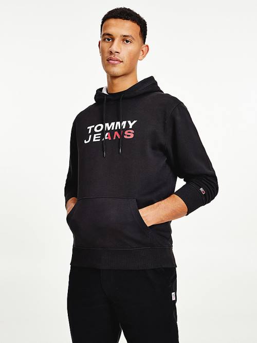 Tommy Hilfiger Essential Logo Moški Pulover s kapuco Črna | TH803RQB