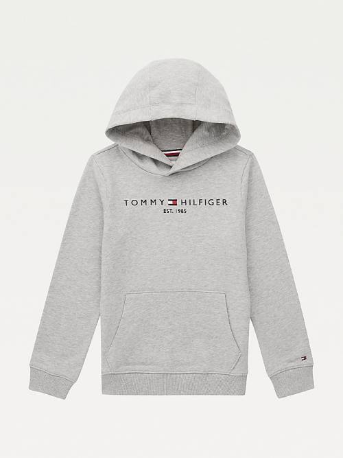 Tommy Hilfiger Essential Logo Organic Cotton Fantje Pulover s kapuco Siva | TH372UEW