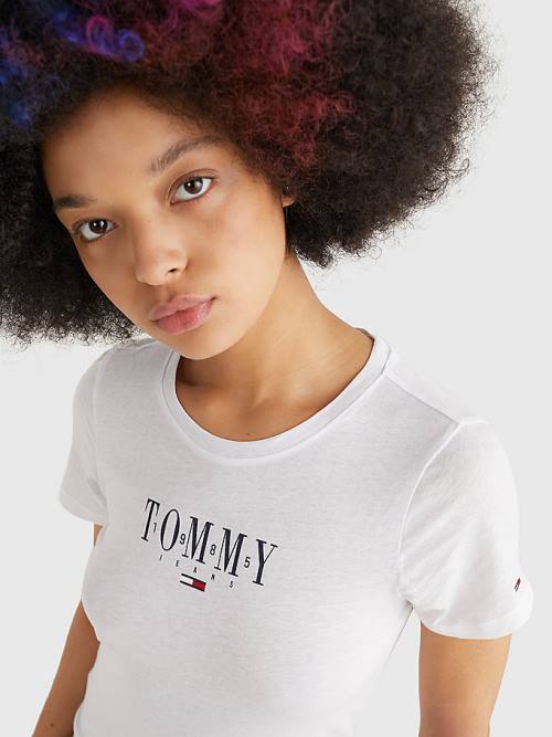 Tommy Hilfiger Essential Logo Skinny Fit Ženske Majice Bela | TH106JYZ