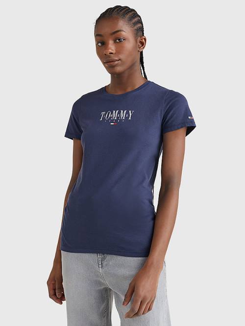 Tommy Hilfiger Essential Logo Skinny Fit Ženske Majice Modra | TH273FGS