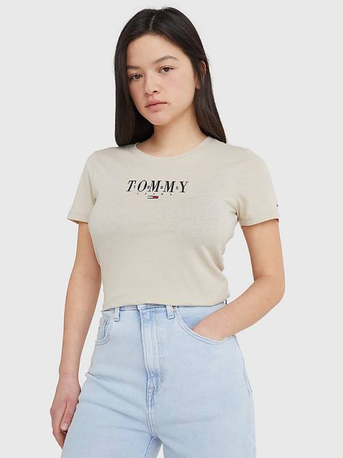 Tommy Hilfiger Essential Logo Skinny Fit Ženske Majice Bež | TH432OYP