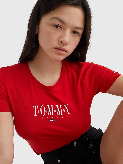 Tommy Hilfiger Essential Logo Skinny Fit Ženske Majice Rdeča | TH475YDL