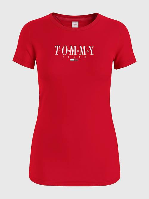 Tommy Hilfiger Essential Logo Skinny Fit Ženske Majice Rdeča | TH475YDL