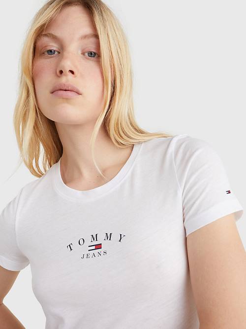 Tommy Hilfiger Essential Logo Skinny Fit Ženske Majice Bela | TH589VJW