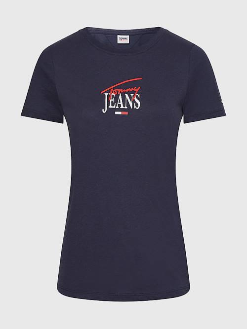 Tommy Hilfiger Essential Logo Skinny Fit Ženske Majice Modra | TH592EYW