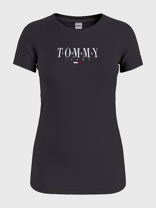 Tommy Hilfiger Essential Logo Skinny Fit Ženske Majice Črna | TH874COV