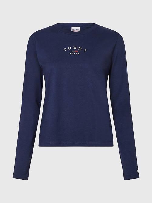 Tommy Hilfiger Essential Logo Slim Fit Long Sleeve Ženske Majice Modra | TH106EYP