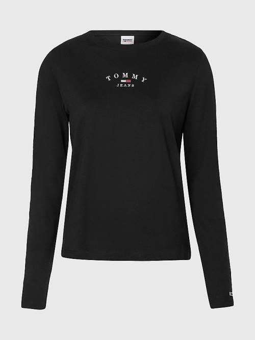 Tommy Hilfiger Essential Logo Slim Fit Long Sleeve Ženske Majice Črna | TH709LPZ