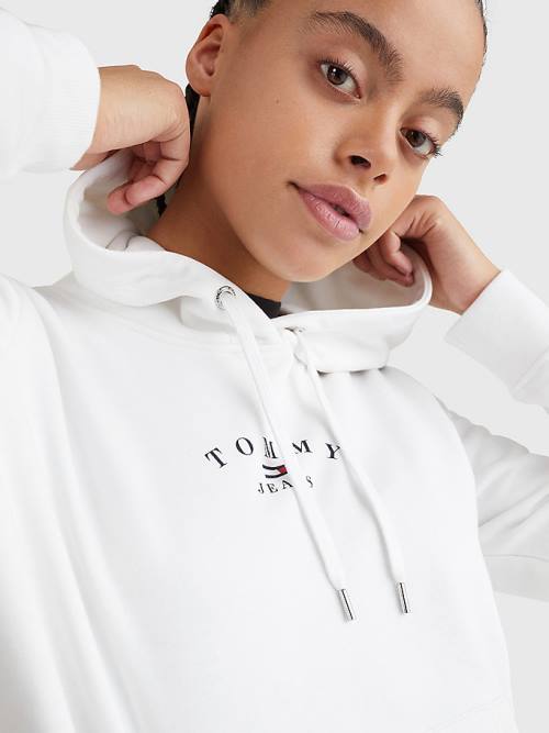 Tommy Hilfiger Essential Logo Ženske Pulover s kapuco Bela | TH341AMD