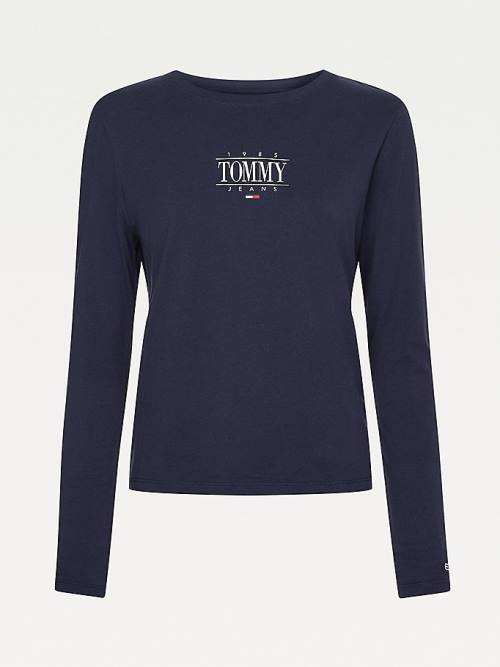 Tommy Hilfiger Essential Long Sleeve Logo Ženske Majice Modra | TH863KYA