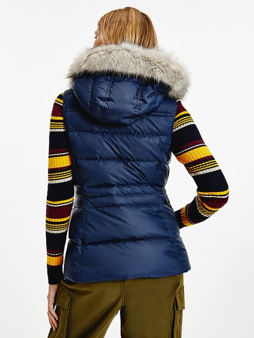 Tommy Hilfiger Essential Monogram Down-Filled Vest Ženske Plašč Modra | TH546YDX