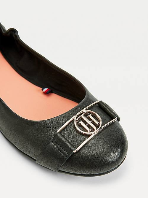 Tommy Hilfiger Essential Monogram Leather Ženske Balerina Črna | TH189YZW