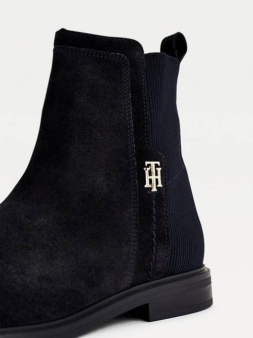 Tommy Hilfiger Essential Monogram Plaque Suede Ankle Ženske Škornji Modra | TH641GCU