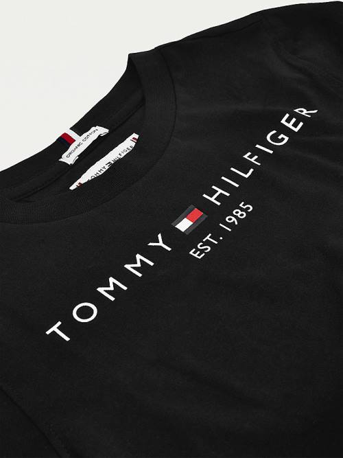 Tommy Hilfiger Essential Organic Cotton Logo Fantje Majice Črna | TH319FBW