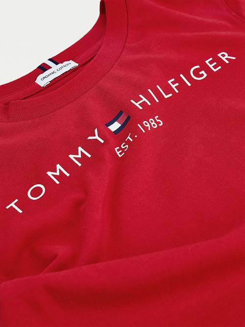 Tommy Hilfiger Essential Organic Cotton Logo Dekleta Majice Rdeča | TH526BLP