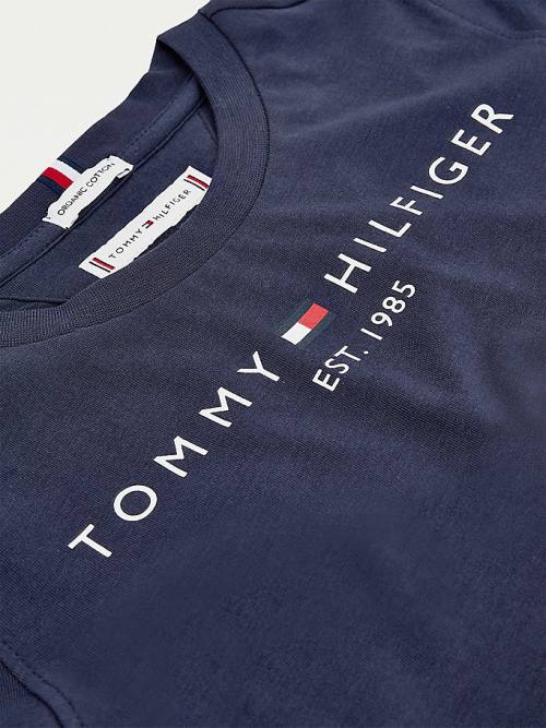 Tommy Hilfiger Essential Organic Cotton Logo Dekleta Majice Modra | TH682VLD