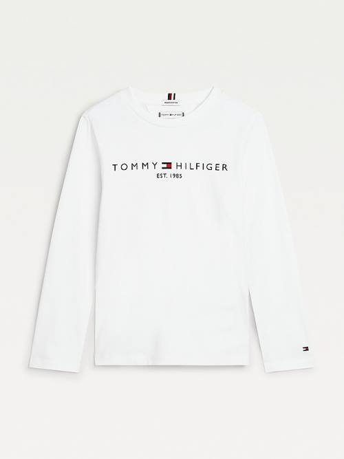 Tommy Hilfiger Essential Organic Cotton Long Sleeve Fantje Majice Bela | TH704TMZ