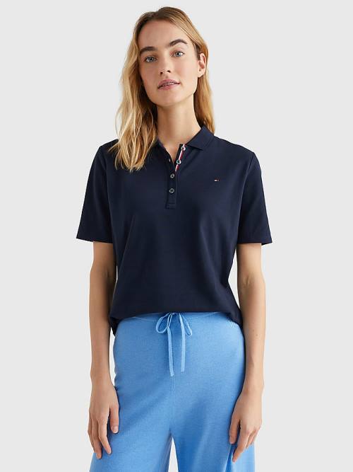 Tommy Hilfiger Essential Placket Detail Ženske Polo Majica Modra | TH381FPV