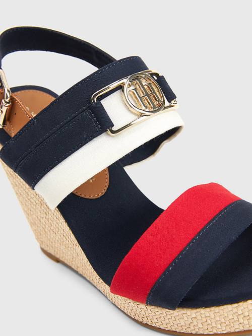 Tommy Hilfiger Essential Plaque High Wedge Heels Ženske Sandali Modra | TH617OPE