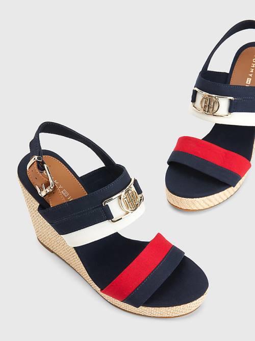 Tommy Hilfiger Essential Plaque High Wedge Heels Ženske Sandali Modra | TH617OPE